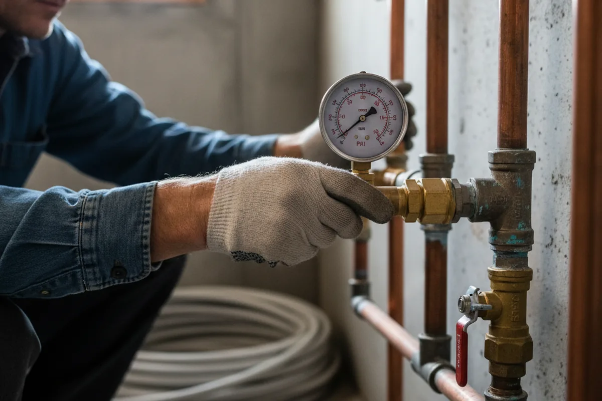 Pressure testing a repaired line during Water Line Repair in Oakland Gardens